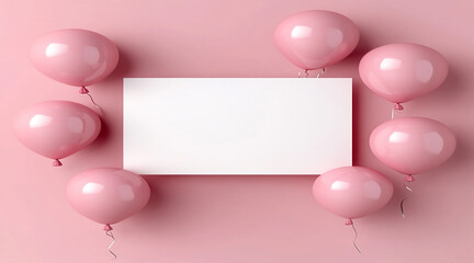 Pastel Pink and Blue Balloons Framing a Blank Square on a Colorful Background Perfect for Party Themes.
