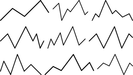 Set of simple line graph vector illustrations, showing abstract data trends and connections, ideal for infographics, business reports, data visualization, and educational materials