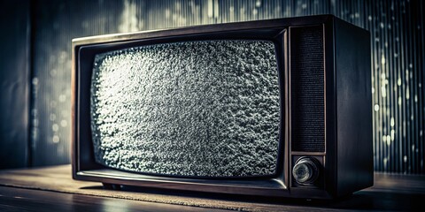 Close-Up of Black and White TV Noise Grain on Screen with No Antenna Signal, Capturing Digital Noise in Tilt-Shift Photography Style for Abstract Visuals