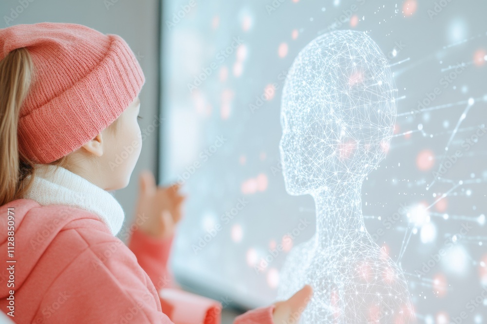 Aufkleber Engaging AI Learning Students Interact with Digital Teaching Assistant in Modern Classroom