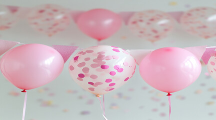Pastel Pink and Blue Balloons Framing a Blank Square on a Colorful Background Perfect for Party Themes.
