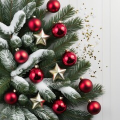 Festive Christmas Decor with Red Ornaments and Snow