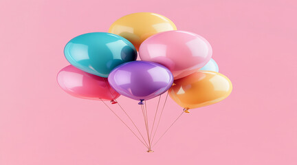 Pastel Pink and Blue Balloons Framing a Blank Square on a Colorful Background Perfect for Party Themes.