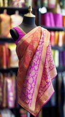 Naklejka premium Vibrant Indian Silk Saree on Display