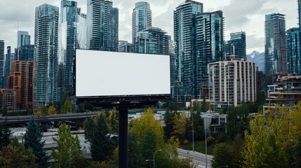 Urban Skyline with Empty Billboard and Modern Commercial Buildings
