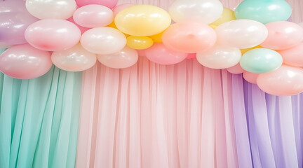 Pastel Pink and Blue Balloons Framing a Blank Square on a Colorful Background Perfect for Party Themes.