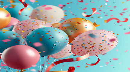 Pastel Pink and Blue Balloons Framing a Blank Square on a Colorful Background Perfect for Party Themes.