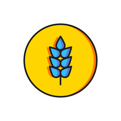 Color Cereals set with rice, wheat, corn, oats, rye, barley icon isolated on white background. Ears of wheat bread symbols. Flat filled outline style with shadow. Vector