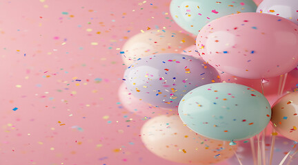Pastel Pink and Blue Balloons Framing a Blank Square on a Colorful Background Perfect for Party Themes.