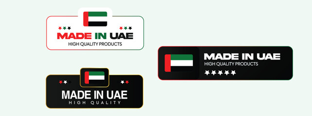Made in UAE label set. Made in UAE stamp, big set of label, stickers, badge, UAE product emblem, quality product. Made in United Arab Emirates stamp, sticker with Indian flag and Indian flag colours.