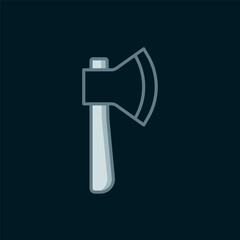 Line Wooden axe icon isolated on black background. Lumberjack axe. Flat filled outline style with shadow. Vector