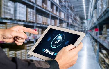 Backup Storage Data Internet Technology Business concept. Database storage cloud technology file data transfer sharing, cyber, big data information, internet banking application download upload snugly