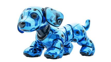 Futuristic robot dog with metallic blue plating isolated on transparent background