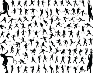 Black silhouettes of tennis players 
