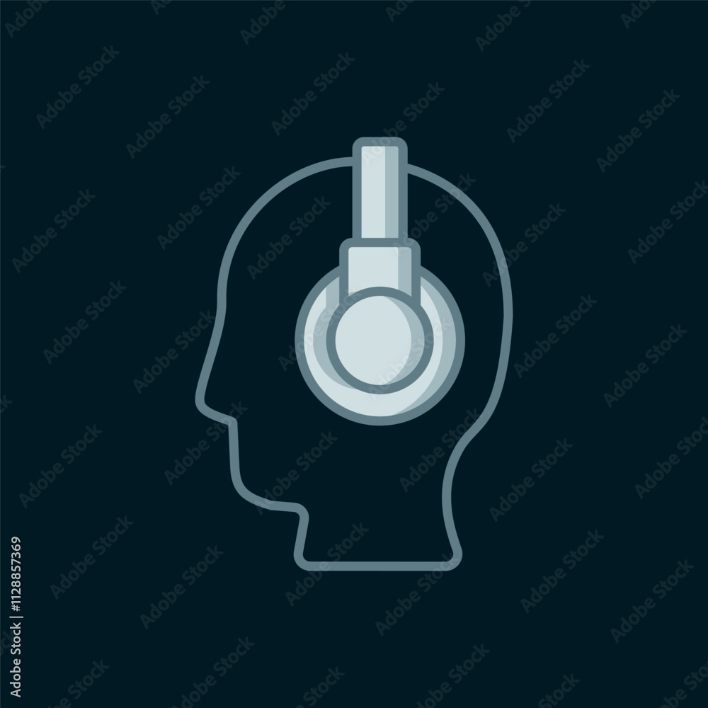 Poster line man with a headset icon isolated on black background. support operator in touch. concept for ca