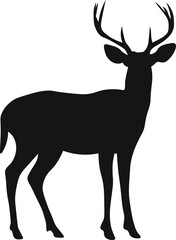 Christmas reindeer, black silhouette on white background, vector isolated christmas card