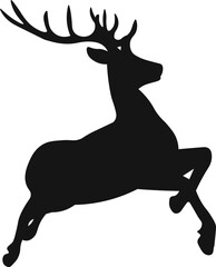 Christmas reindeer, black silhouette on white background, vector isolated christmas card