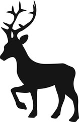 Christmas reindeer, black silhouette on white background, vector isolated christmas card