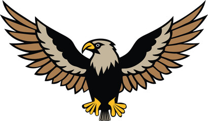 Eagle logo design. Image of flying eagle. Cute eagle emblem. Vector illustration.