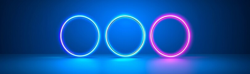 Obraz premium Neon light effect of solar eclipse. Moon covers sun with round flare. Realistic illustration set of space circle halo glow. Abstract astronomy luminosity ring and crescent in blue and pink.