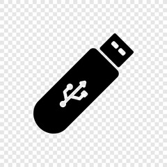 Usb flash drive simple icon vector. Flat design. Transparent grid