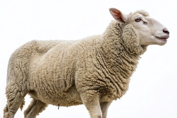 Obraz premium Close-Up Photography of a Full Body Sheep Isolated on a Solid White Background, Capturing the Texture of Its Wool and Unique Features for Nature and Animal Photography Enthusiasts