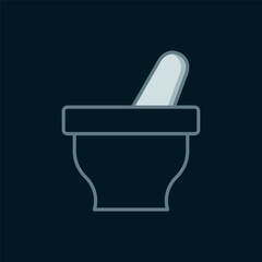 Line Mortar and pestle icon isolated on black background. Flat filled outline style with shadow. Vector