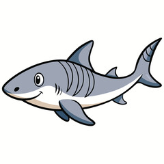 Flat vector illustration. Cute shark. Illustration in children's style on white background