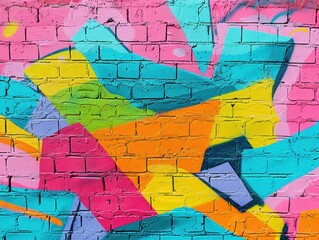 Fototapeta premium Vibrant Multicolor Abstract Urban Graffiti on Brick Wall Surface