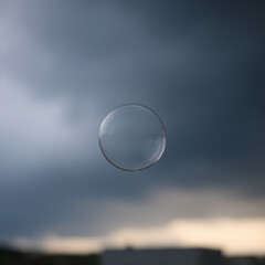 a bubble that is in the air with a cloudy sky in the background.