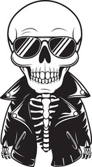 Human skeleton silhouette. Graphic illustration for Halloween or Day of the Dead and horror themes. Hand drawn linear shapes. Monochrome character clipart for scary holiday. Simple doodle style