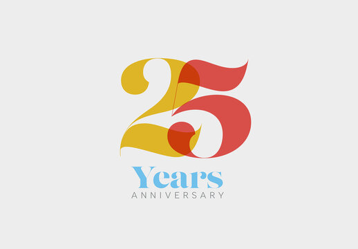 twenty five 25 years anniversary card layout template with simple big numbers