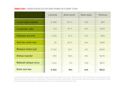 Simple stylized green color data table layout template with semi transparent effect