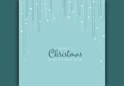 Minimalist Christmas flyer/card template with icicles on light blue background