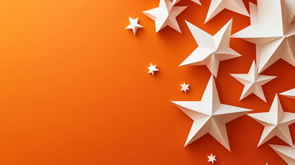 Obraz premium Modern Christmas background with abstract white stars on matte orange for holiday promotions