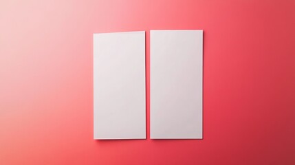 Fototapeta premium a paper side by side on a light pink and red background with cute Christmas village on the countertop for decor