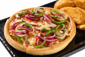 Freshly baked deluxe pizza featuring mixed toppings.