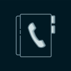 Line Address book icon isolated on black background. Notebook, address, contact, directory, phone, telephone book icon. Flat filled outline style with shadow. Vector