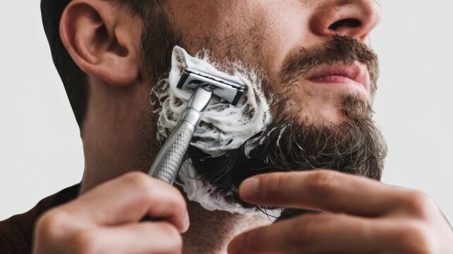 Clean Shave and Smooth Skin After Beard Trimming Session Closeup of Man’s Shaving Face for Clean Shave and Facial Grooming