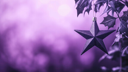 Monochromatic purple Christmas star ornament against a soft-focus background