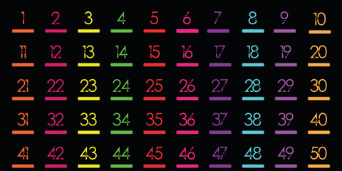 Numbers, 1 to 50 below there is a colorful line text for children random mix colorful premium