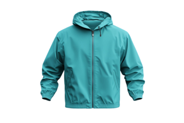Elegant men's teal windbreaker on blue, front view.
