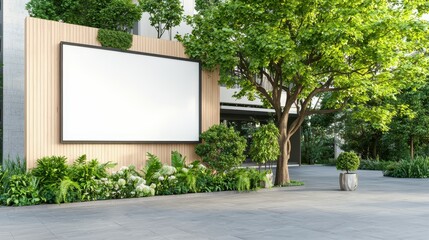 Fototapeta premium Modern Outdoor Advertising Space Surrounded by Lush Greenery