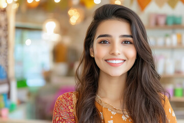 Obraz premium young indian woman factory manager standing confidently