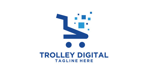 logo design trolley digital,sell,shop,store,symbol,icon,idea,creative.