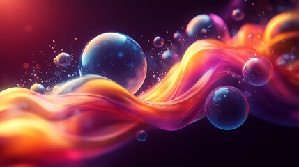 Abstract 3D liquid wave with bubble and colorfull finish Background. Generate Ai