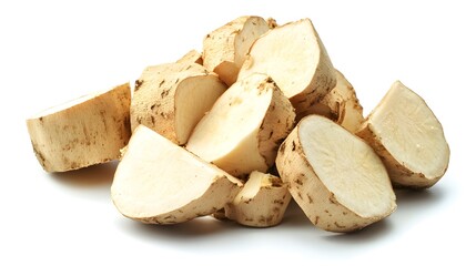 Chopped Greater yam isolated in white background