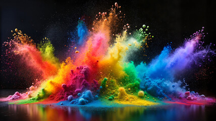 Obraz premium Rainbow powder bursts with glowing effect