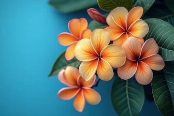 Obraz premium Vibrant tropical flowers bloom against a clear blue sky in lush surroundings