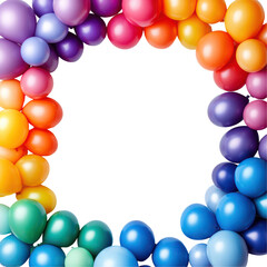 Colorful balloon frame and confetti ribbon illustration on transparent background for 3d rendering with Copy space for text